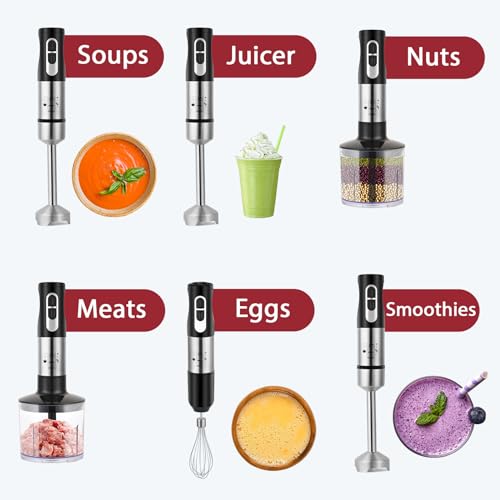 1000W 4-in-1 Immersion Hand Blender,Stainless Steel Stick Blender Mixer with Adjustable Speed & Turbo Mode,Electric Egg Whisk/Chopper Blender with Bowl, Food Processor for Baby Shakes Sauces Soups