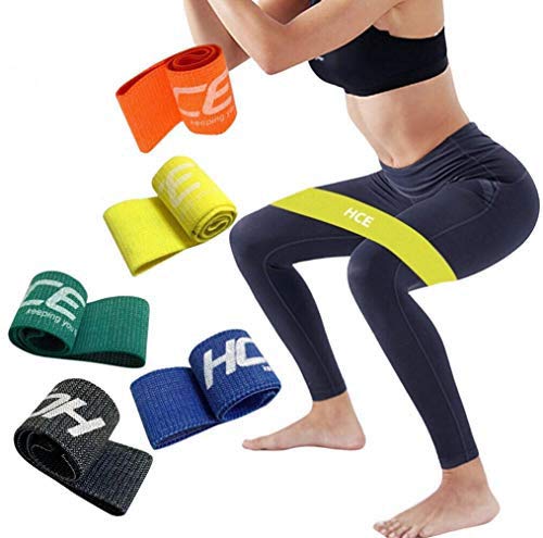 HCE Resistance Bands Set of 5 Fabric Resistance Bands, Butt Glutes Thighs Stretch Bands Made of Fabric 5-Pc Non-Slip Loop Bands for Workout Crossfit Yoga Pilates with Bag