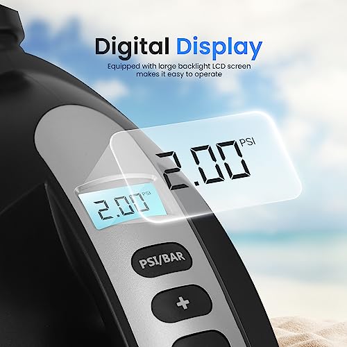 Serene Life Digital Electric Air Pump Compressor - 110W 12 Volt Quick Air Inflator w/LCD, 0-16 Adjustable PSI - For Water Sport Inflatable SUP Stand Up Paddle Board - SereneLife SLPUMP20