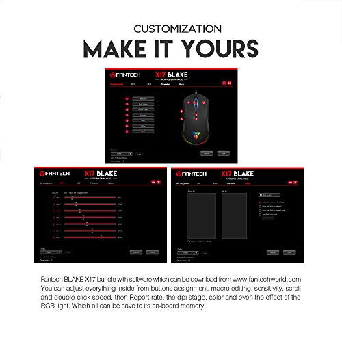 Fantech Gaming PC Mouse 10000 Adjustable DPI Wired RGB LED Light Seven Macro Button Computer Mice (X17) (White)