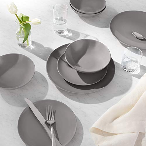 Amazon Basics 18-Piece Stoneware Dinnerware Set - Smokey Grey, Service for 6