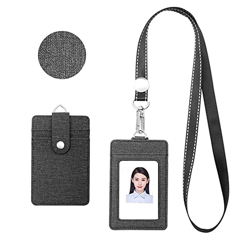 Vertical PU Leather ID Badge Card Holder, 2 Sets ID Badge Holder Vertical Badge Card Holder, with 1 Clear ID Window, 2 Credit Card Slots and a Detachable Neck Lanyard for Office Supplies, Nurses