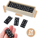 Hungdao 24 Pack Mini Wooden Dominoes Bulk Set Miniature Classic Board Games Wooden Travel Box Educational Toys for Teens and Adults with Brown Wood Case