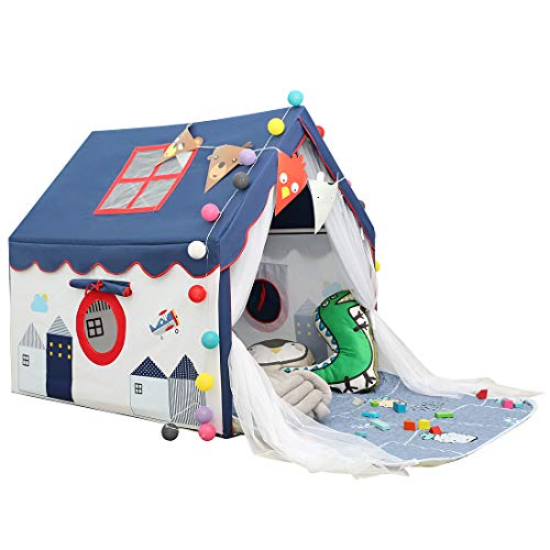 YOIKO Kids Tents Indoor Playhouses Boys 9.9Ft Star String Lights Blue Tent for Boys Upgraded Large Kids Indoor Tents and Playhouses Longer Curtain with Colorful Accessories Decoration 50.4" x 47.3"