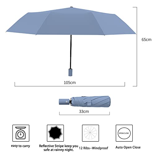 DAWNTREES Windproof Travel Umbrella,Automatic Opening And Closing,Compact, Sturdy, and Lightweight,Sun Umbrella UV Protection,Large Rain Folding Umbrella (Blue)