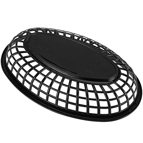 SINJEUN 60 Pack 9 x 5.7 x 1.6 Inch Black Fast Food Baskets, Plastic Oval Fast Food Basket, Fast Food Serving Baskets for Fries, Hot Dog, Burgers, Sandwiches, Bread, Kitchen and Restaurant Supplies