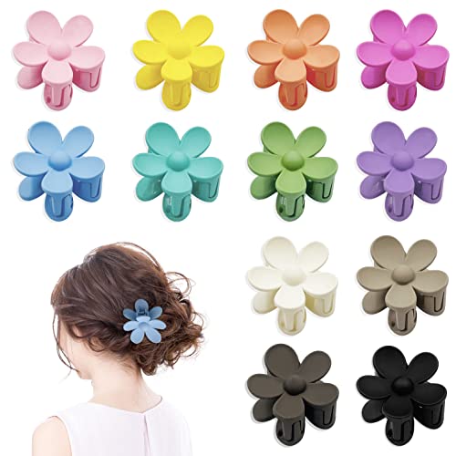 12Pcs Small Flower Hair Claw Clips,DanziX Flower Shaped Hair Clips,1.35 Inch Mini Hair Jaw Clips/Hair Clamps Nonslip Clip/Hair Accessories for Women Girls Kids