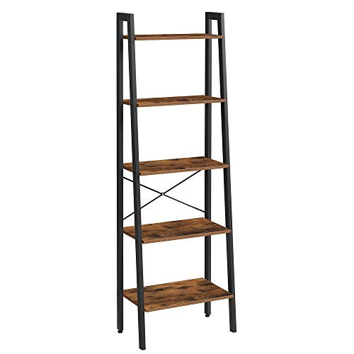 Vasagle Ladder Shelf, 5-Tier Industrial Bookcase, Storage Unit, with Metal Frame, for Living Room, Kitchen, Rustic Brown LLS45X