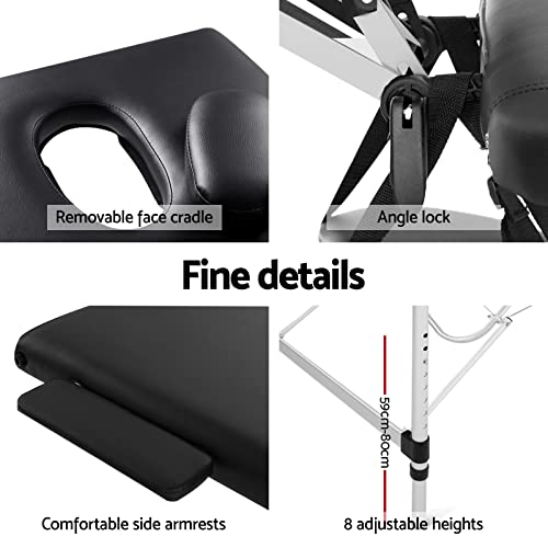 Zenses Massage Table 70cm Portable 2 Fold Aluminium Beauty Bed Black