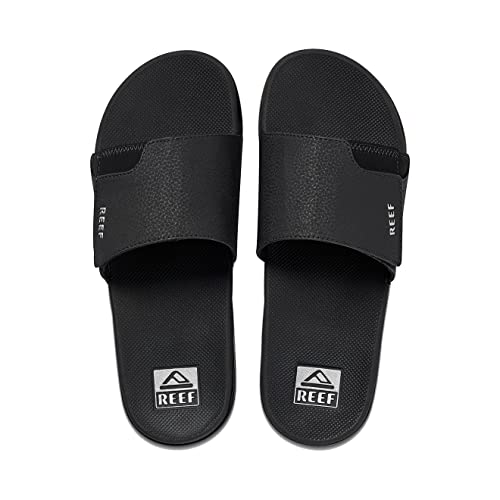 Reef Mens Fanning Slide | Bottle Opener Sandal, Black/Silver, 14