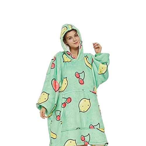 Gominimo Comfy, Blanket Hoodie, Wearable Blanket for Women, Comfy Hoodie Blanket, Wearable Blanket Adult, Blanket Hoodie Women, Sweatshirt Blanket, Sweater Blanket (Green Cherry Lemon)