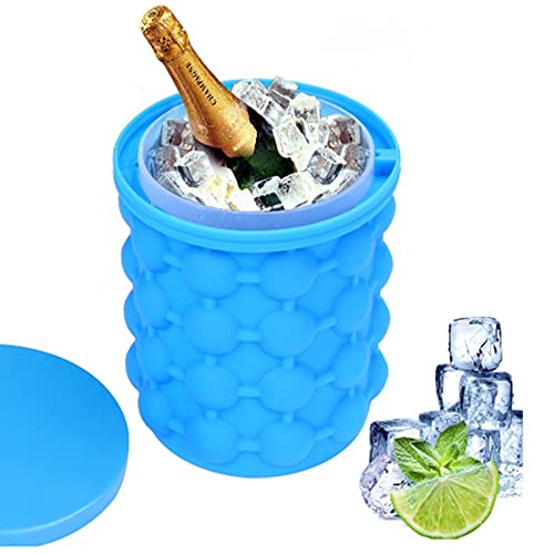 Silicone Ice Maker, Blue Large Silicone Ice Bucket, 2 in 1 Ice Cube Maker, Quick Cooling Ice Bucket Ice Cube Storage Bucket Ice Cube Making Mold for Party, Match, Picnic, Coctail