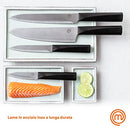 MasterChef Knife Set with Block 5 Kitchen Knives with Sharp Stainless Steel Blades (Paring, Utility, Carving, Bread, Chef) Japanese-Style Handles & Universal Holder, Plastic, Black