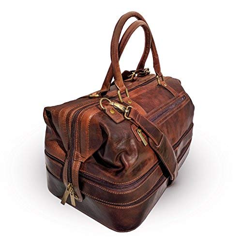 Leather Duffle Adventure Bag Weekender Travel Luggage with Shoe Compartment