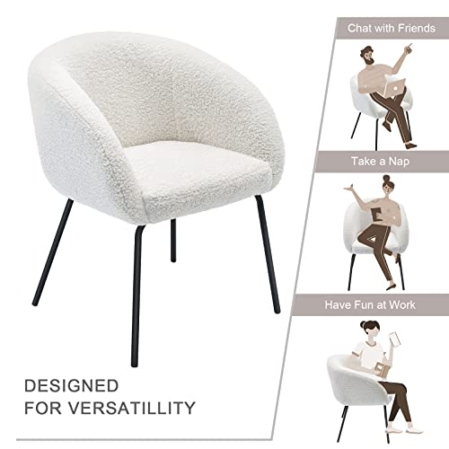 Zesthouse Modern Sherpa Chair Upholstered Barrel Chair with Metal Legs, Cute Makeup Vanity Chair Desk Chair No Wheels, Accent Armchair Comfy Leisure Sofa Chair for Living Dining Room Bedroom,White