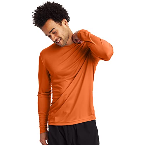 Hanes Men's Long Sleeve Cool DRI T-Shirt UPF 50+, Safety Orange, Large (Pack of 2)