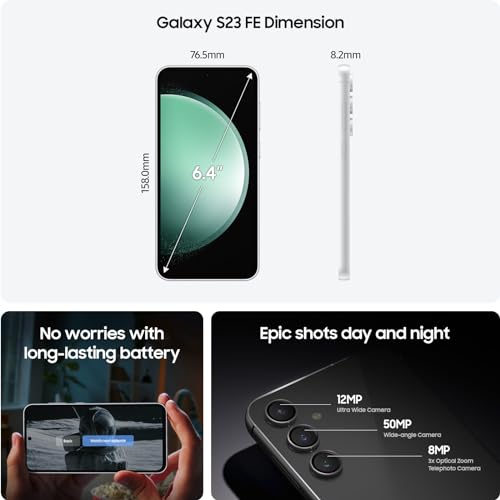 Samsung Galaxy S23 FE 5G Mobile Phone, Factory Unlocked Android Smartphone , 128GB Storage, 50MP Camera, Vision Booster, IP68, 2023, Mint