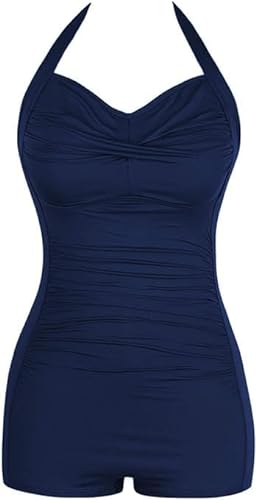 Women's One Piece Tummy Control Swimwear Boyleg Ruched Swimsuit (AU, Alpha, Small, Regular, Regular, Royal Blue)