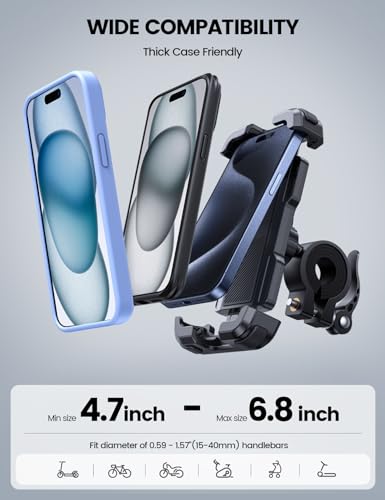 Motorcycle Phone Mount, Bike Phone Holder - Lamicall 2023 Upgrade Adjustable Cell Phone Holder, Bicycle Scooter Handlebar Phone Cradle Clip for iPhone 15 14 Pro Max 13/12 Mini, Galaxy S9, 4.7-6.8"