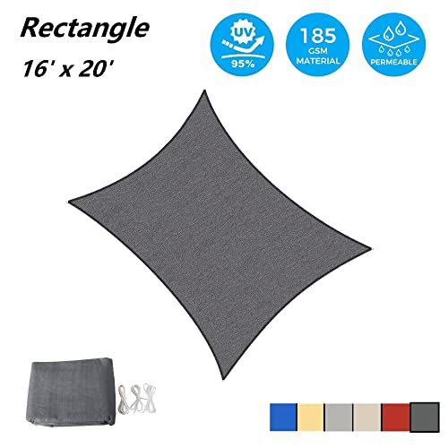 AsterOutdoor Sun Shade Sail Rectangle 16' x 20' UV Block Canopy for Patio Backyard Lawn Garden Outdoor Activities, Graphite