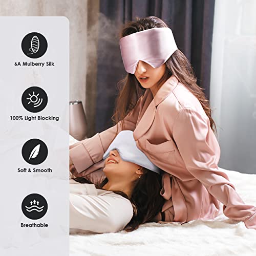 FRESHME Mulberry Silk Sleep Mask 100% Pure Silk Comfortable Blocks Light Eye Masks Blindfold with Adjustable Elastic Strap, No Eye Pressure Soft Eye Shade Cover for Night Sleep Travel Nap Yoga