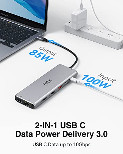 USB C Docking Station Dual Monitor,13 in 1 Multiple Monitor Adapter with 2 HDMI, DP, USB 3.1, 5*USB A, 2*USB C,Ethernet,Audio,USB C Hub Dual HDMI,Dual Monitor Adapter for MacBook/Dell/HP/Lenovo Laptop