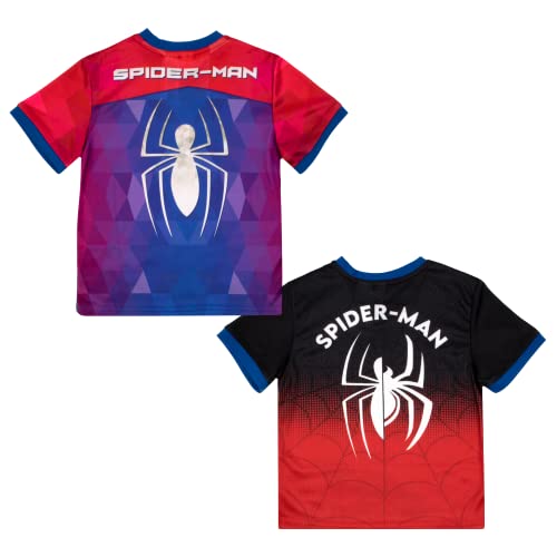 Marvel Spider-Man Boys 2-Piece Gamer Athletic Set, 2-Pack Short Sleeve T-Shirt Bundle Set for Kids, Red, 7