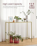 Vasagle Console Table, Tempered Glass Table, Modern Sofa or Entryway Table, Metal Frame, Sturdy, Adjustable Feet, for Living Room, Hallway, Golden