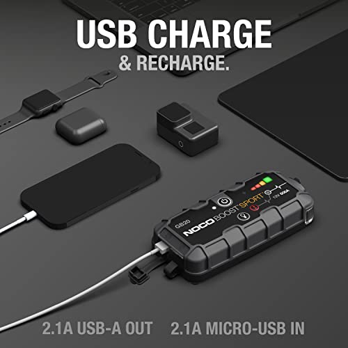 NOCO Boost Sport GB20 500A 12V UltraSafe Lithium Jump Starter Box, Car Battery Booster, Jump Start Pack, Portable Power Bank Charger, and Jumper Cable Leads for up to 4-Liter Petrol Engines