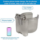 Stroller Cup Holder and Phone Holder/ Organiser, Universal Pram Cup Holder, 2-in-1 Baby Mobile and Bottle Holder for Stroller/ Pram , Bike, Wheelchair, Walker, Golf Cart, Scooter, Transparent Grey