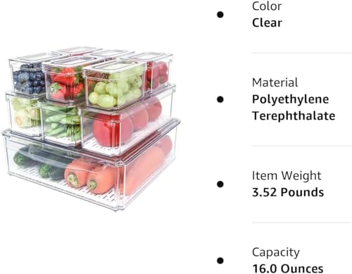 Fridge Clear Organizer Bins Stackable - 10 Pack Refrigerator Organizer Bins with Lids, BPA-Free Produce Fruit Storage Containers for Storage Clear for Food, Drinks, Vegetable Storage