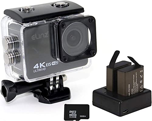 Elinz 4K HD Sports Action Camera Cam 4K@60FPS 170° Waterproof Underwater Cam, Christmas Birthday Gift Idea for Teens Men Women Adults, Sony Sensor 1080P, with 32gb SD Card, 1 Yr Warranty