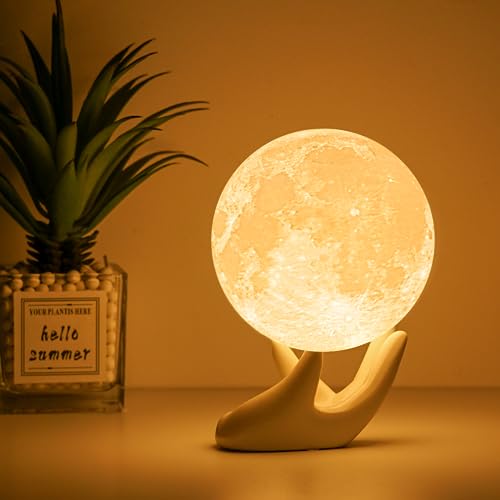 Moon Lamp Balkwan 3.5 inches 3D Printing Moon Light uses Dimmable and Touch Control Design,Romantic Funny Birthday Gifts for Women ,Men,Kids,Child and Baby. Rustic Home Decor Rechargeable Night Light (3.5 inches)