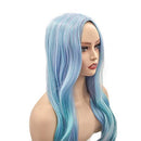 Long Wavy Hair Mixed Violet Blue Green Light Gray Heat Resistant Synthetic Wigs For Women Middle Part Halloween Party Wigs