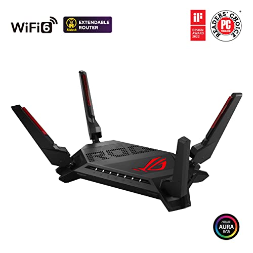 ASUS ROG Rapture GT-AX6000 Dual-Band WiFi 6 Extendable Gaming Router, Dual 2.5G Ports, Triple-level Game Acceleration, Mobile Game Mode, Aura RGB, Subscription-free Network Security, AiMesh Compatible