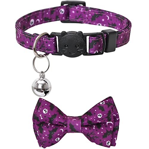 Halloween Cat Collar Breakaway with Cute Bow Tie and Bell for Kitty Adjustable Safety