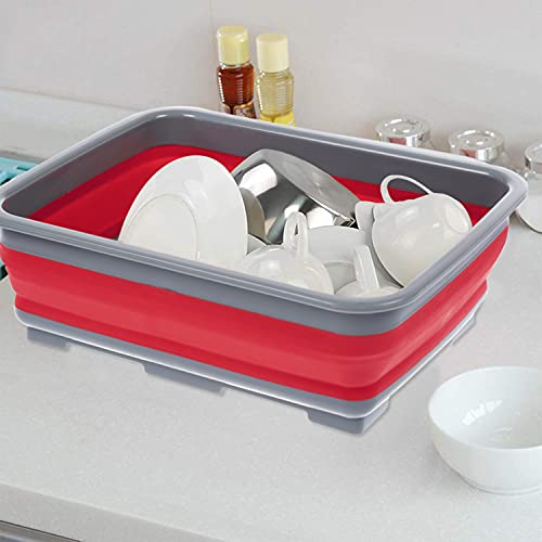 Invero® Collapsible Washing Up Bowl - Portable 10 Litre Water Storage Basin Ideal for Camping, Caravans, Outdoor Activities, Kitchen and More - Red