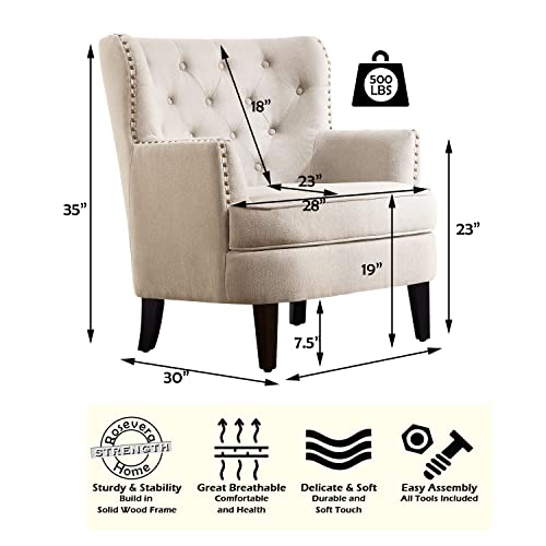 Rosevera Gustavo Rosevara Furniture Reading Arm Living Room Comfy Small Accent Chairs for Bedroom, Standard Size, Velvet Pearl Beige