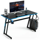 Giantex Z Shaped Gaming Desk, Ergonomic Gaming Table w/Cup Holder, Adjustable Headphone Hook, Gaming Handle Rack & Carbon Fiber Desktop, PC Gaming Desk Home Office Computer Desk, Blue & Black