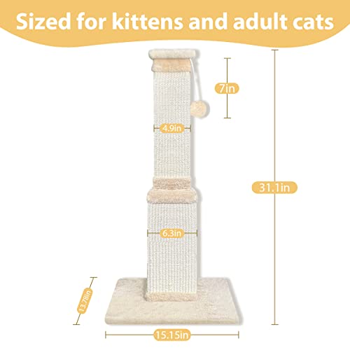 AGYM Cat Scratching Post, 32 Inch Large Cat Scratch Post for Cats and Kittens, Nature Sisal Modern Cat Scratcher for Indoor Cats, Protect Your Furniture and Exercise Cats, Beige