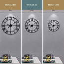 LEIKE Large Modern Metal Wall Clocks 60CM / 24 Inch Rustic Round Nearly Silent Little Ticking Battery Operated Black Roman Numerals Clock for Living Room/Bedroom/Kitchen Wall Decor-60cm