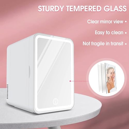 Cobuy Portable Personal Mini Fridge 8 Liter AC/DC Portable Beauty Fridge Thermoelectric Cooler and Warmer for Skincare, Bedroom and Travel, White w/Mirror Door, LED Design