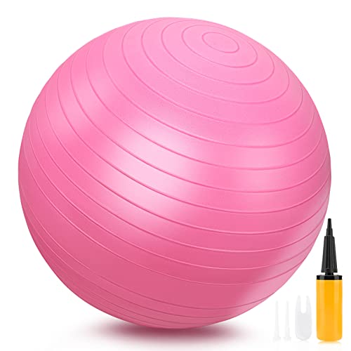 GELE Exercise Ball, Thick Anti-Slip & Anti-Burst Yoga Pilates Ball for Pregnancy Birthing, Physical Therapy and Core Balance Training, Fitness Balance Ball with Air Pump (18in, Pink)