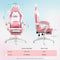 Dowinx Gaming Chair Cute with Cat Ears and Massage Lumbar Support, Ergonomic Computer Chair for Girl with Footrest and Headrest, Comfortable Reclining Game Chair 290lbs for Adult, Teen, Pink