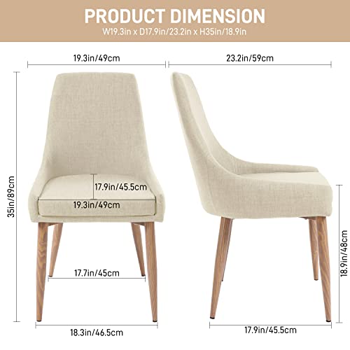 E&D FURNITURE Dining Chairs, Upholstered Metal Leg Living Room Chair Set of 4 Accent Beige Fabric Dining Comfy Chair for Kitchen and Dining Room