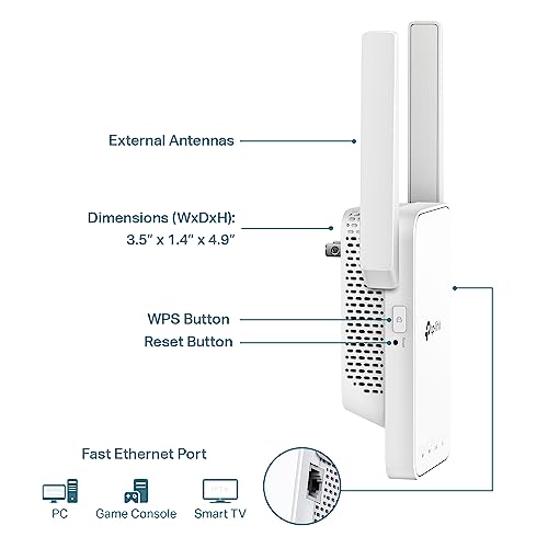 TP-Link AC1200 WiFi Extender (RE315), Covers Up to 1500 Sq.ft and 25 Devices, 1200Mbps Dual Band WiFi Booster with External Antennas, WiFi Repeater, Supports OneMesh