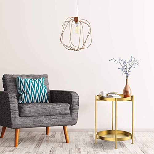 Round Side Table 2-Tier Gold Sofa Table Small Tray Metal End Table,Foldable Accent Coffee Table for Small Spaces,Bedroom,Patio Coffee Round ,Table Metal Nightstand,Sofa Side Snack Table,Bedside End Table with Detachable Tray Top