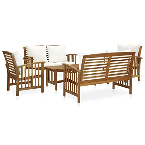 vidaXL Solid Acacia Wood Garden Lounge Set with Cushions 5 Piece Wooden Outdoor Patio Bench Chair Table Seating Seat Sitting Furniture Setting