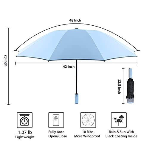 BAODINI UPF 50+ UV Umbrella Protection Sun Reverse Compact Umbrella for Rain Automatic Inverted Windproof Umbrella (3-Light Blue)