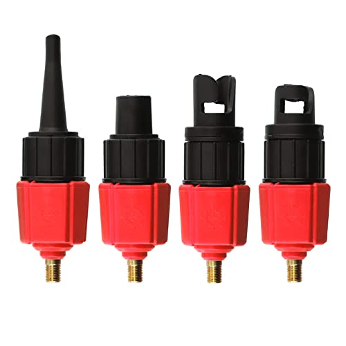 Swpeet 1Pcs Inflatable Boat SUP Pump Adapter, Red Valve Adapter with 4 Air Valve Nozzles, Air Pump Converter Air Valve Adapter Pumping Head Connector for Inflatable Boat, Paddleboard and Kayak